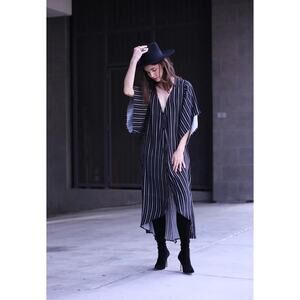 Saltwater Luxe Black Striped Hi-Low Kimono Midi Dress Womens Size Medium